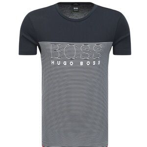 Hugo Boss Men's Navy and White Cotton Striped Tee, Slim Fit